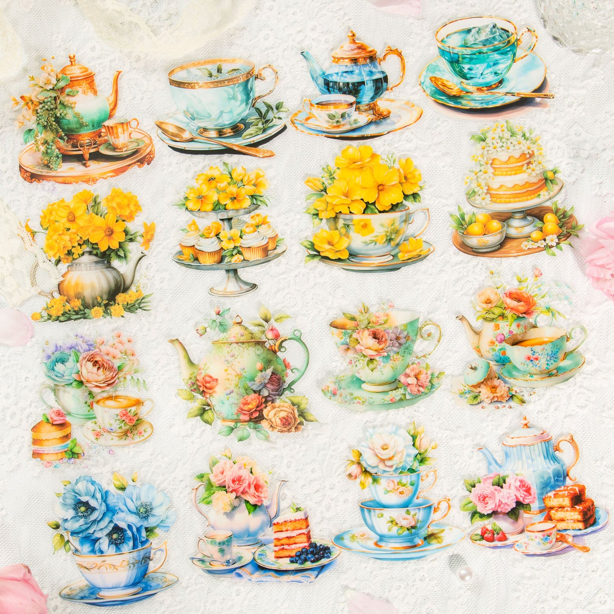 Floral Tea Set PET Stickers