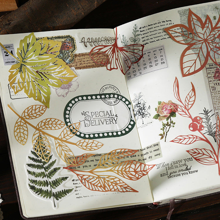 Laser cutter die cut leaf stickers 10pcs